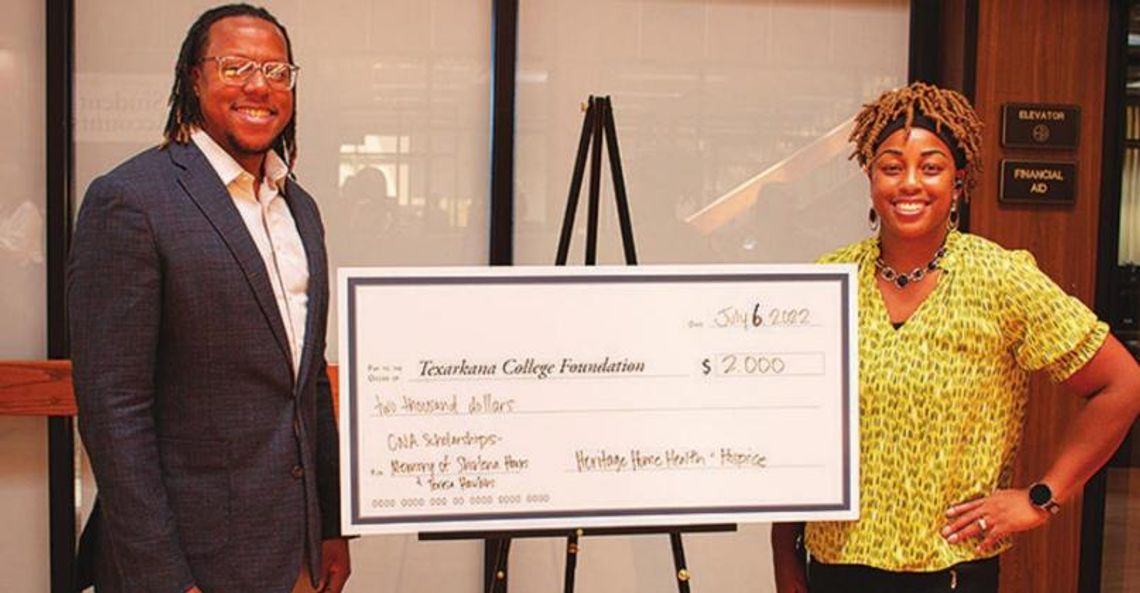 Donation from Heritage Home Health & Hospice funds certified nurse aide scholarships at Texarkana College Donation from Heritage Home Health & Hospice funds certified nurse aide scholarships at Texarkana College