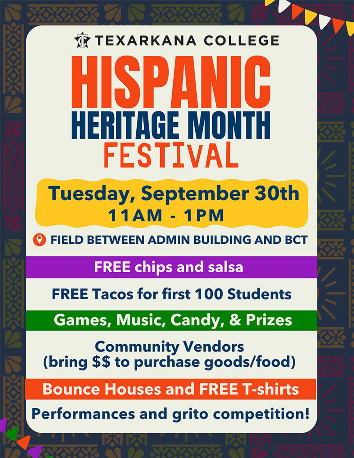 Texarkana College Celebrates Hispanic Heritage Month with Festival on September 30, 2025 from 11AM-1PM